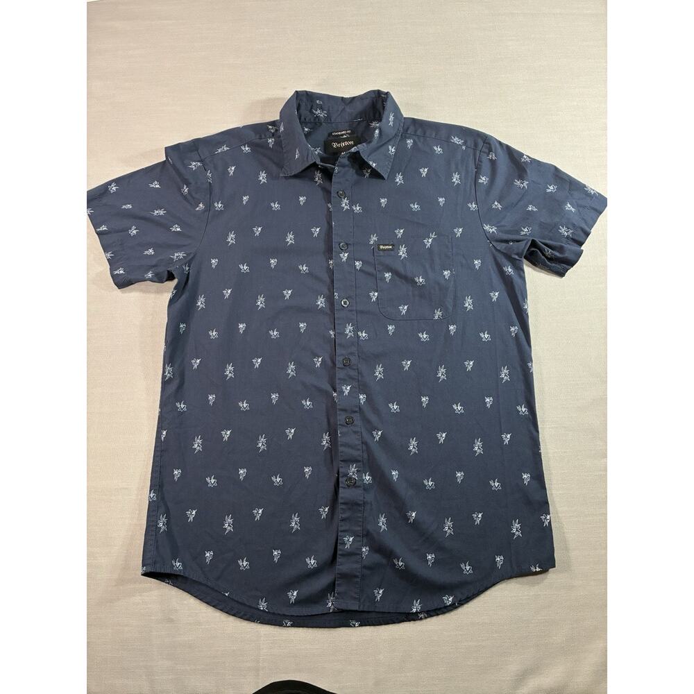 Brixton Men’s Button Up Shirt M Navy Blue Floral Print Short Sleeve